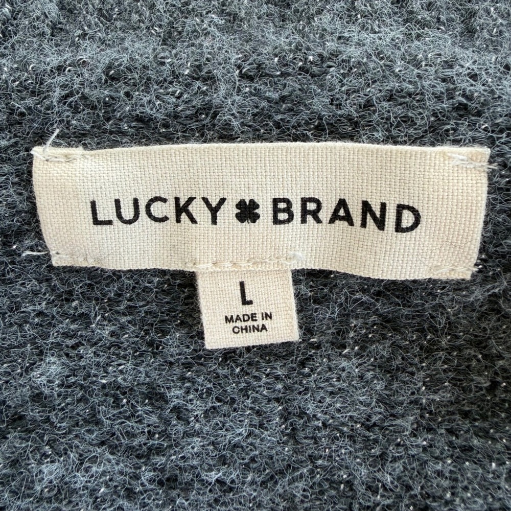Lucky Brand V Neck Sweater Heathered Gray Metallic Knit Pullover Womens L‎ - Picture 5 of 10